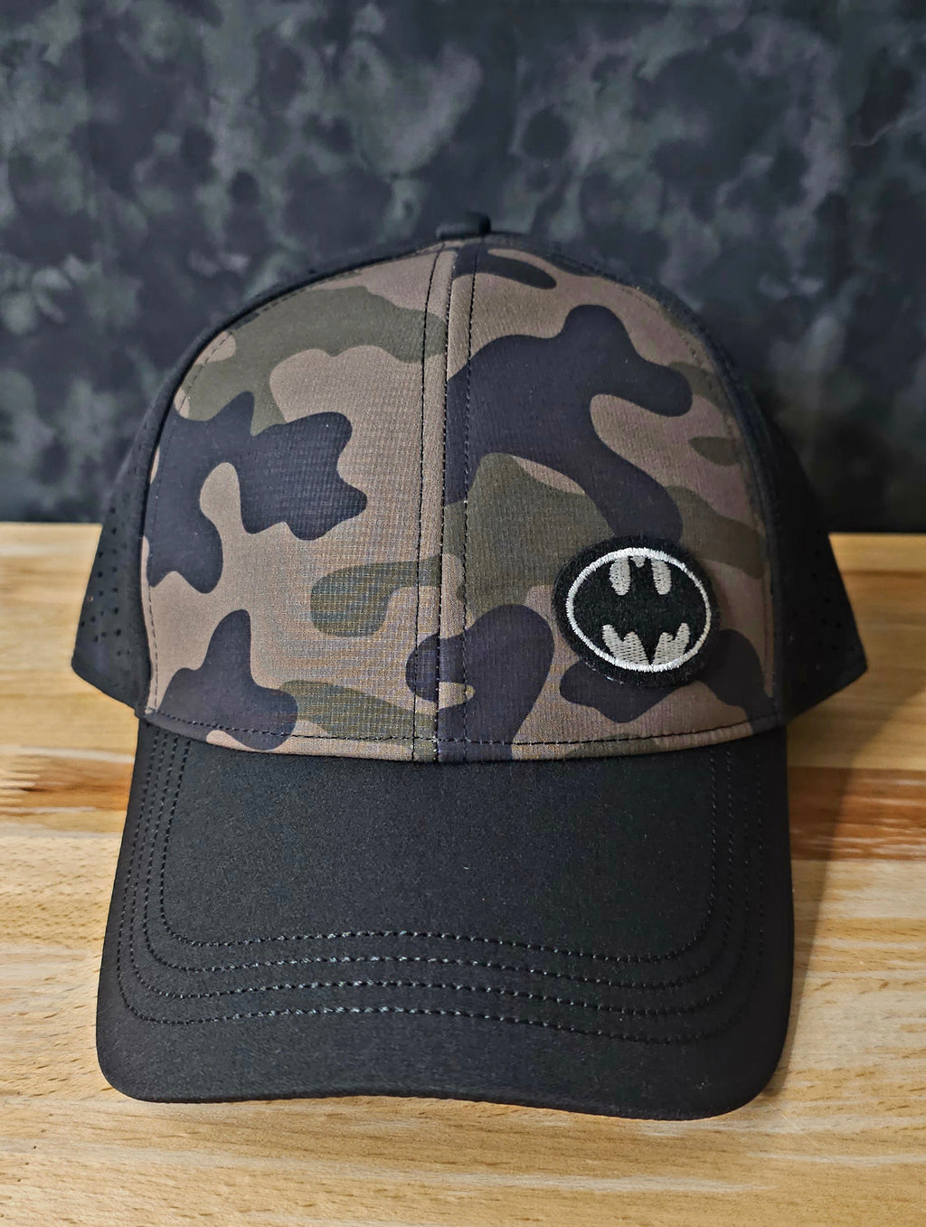 True Classic Camo Trucker Hat with Mini Batman Patch