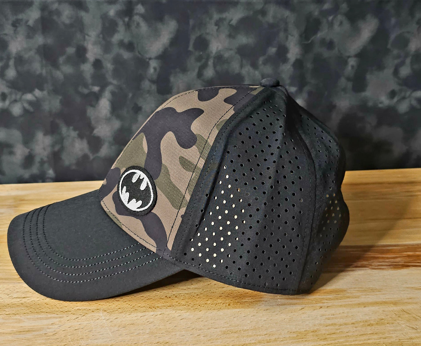 True Classic Camo Trucker Hat with Mini Batman Patch